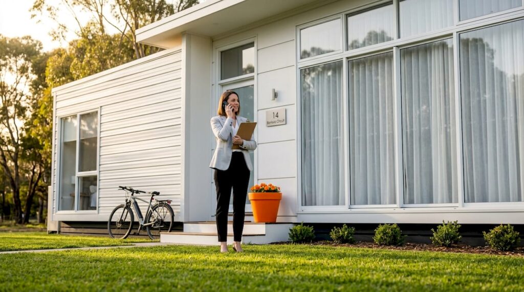 Property manager outside steel kit home
