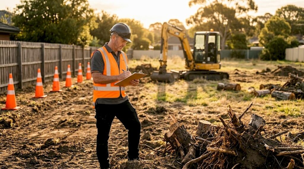 Supervisor reviewing site preparation costs